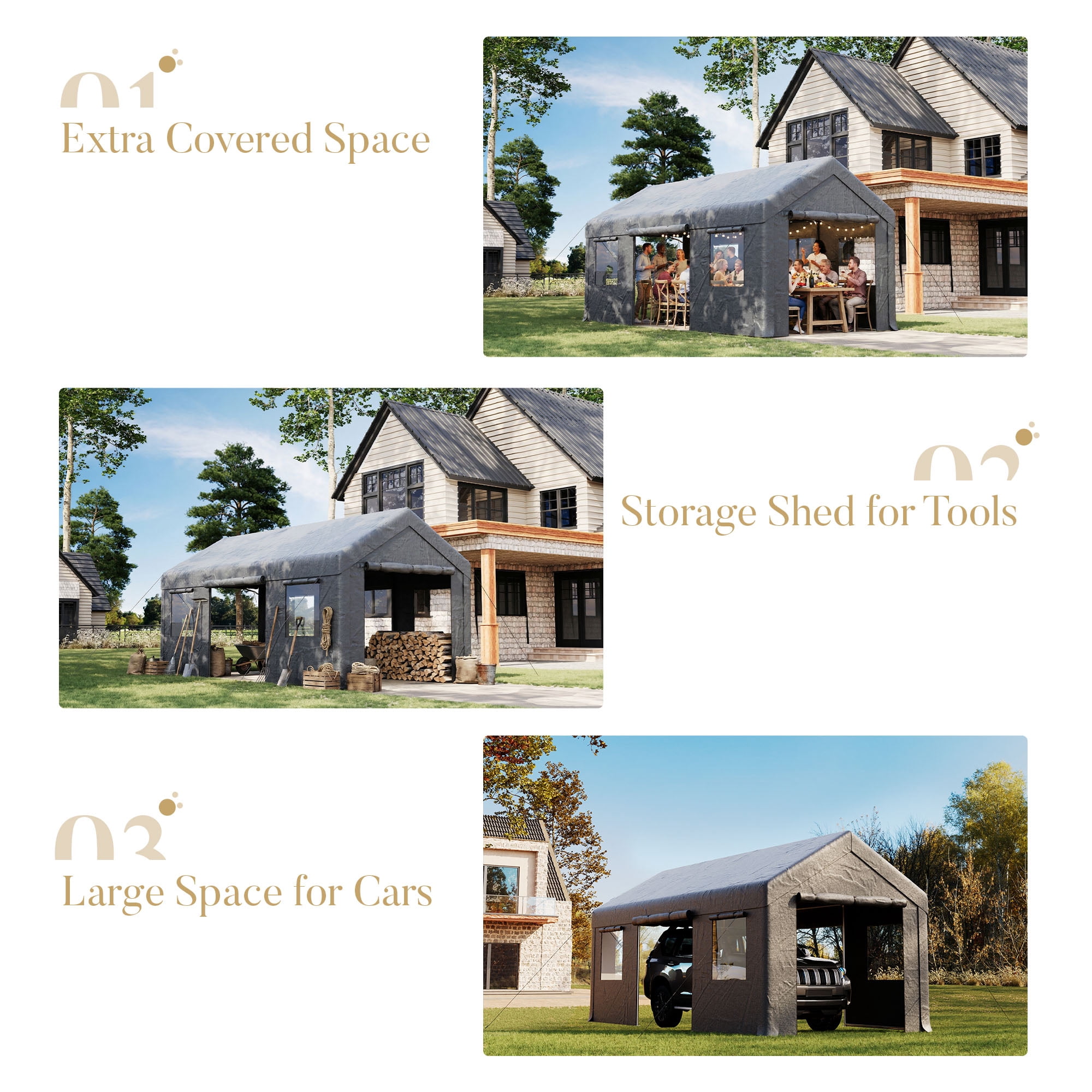 FOROUTIA 10x20ft Heavy-Duty Carport Canopy, Dark Gray Gable Roof PE Garage, All-Weather Shelter for Car/Truck/SUV/Outdoor Storage & Party