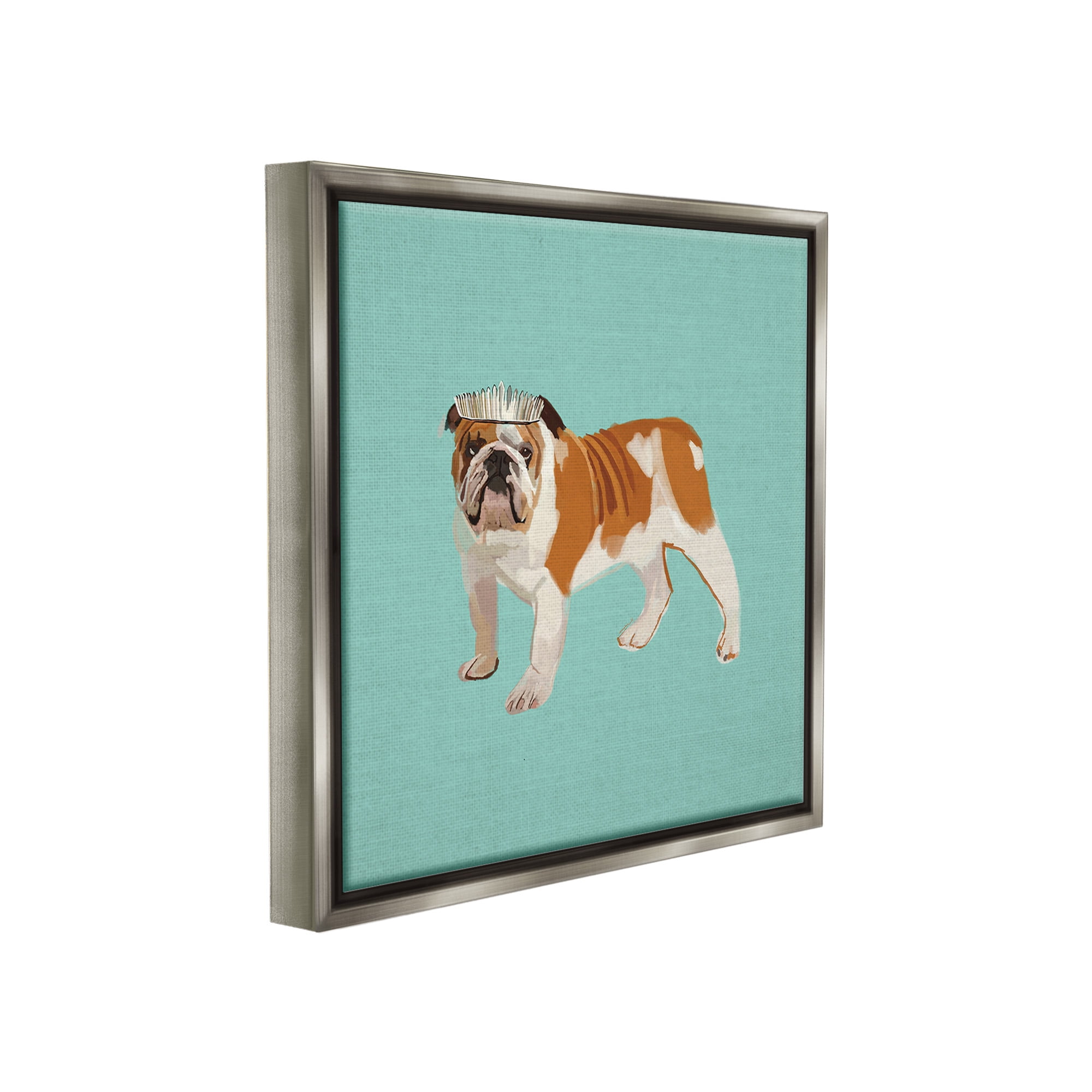 Stupell Industries Bulldog Wearing Tiara Animals & Insects Painting Gray Floater Framed Canvas Art Print Wall Art, 18 x 18