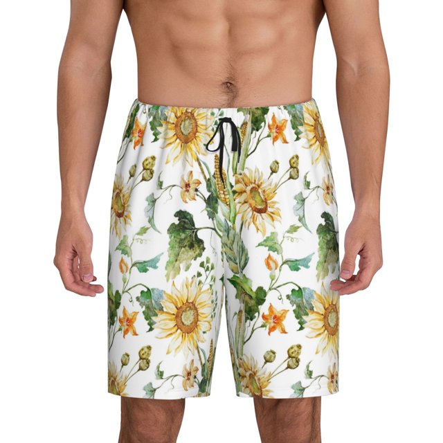 Fotbe Watercolor Bright Sunflowers Pantalones Cortos de Pijama para Hombre, Ropa de Dormir, Pantalones de Pijama Cortos para Hombre-XX-Large