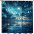 thumbnail image 4 of Ocean Shower Curtain Night Sky Clouds Stars Dark Blue Nautical Starry Reflect Shower Curtains Set for Bathroom with Hooks-72"W x 72"L (Pack of 1), 4 of 6
