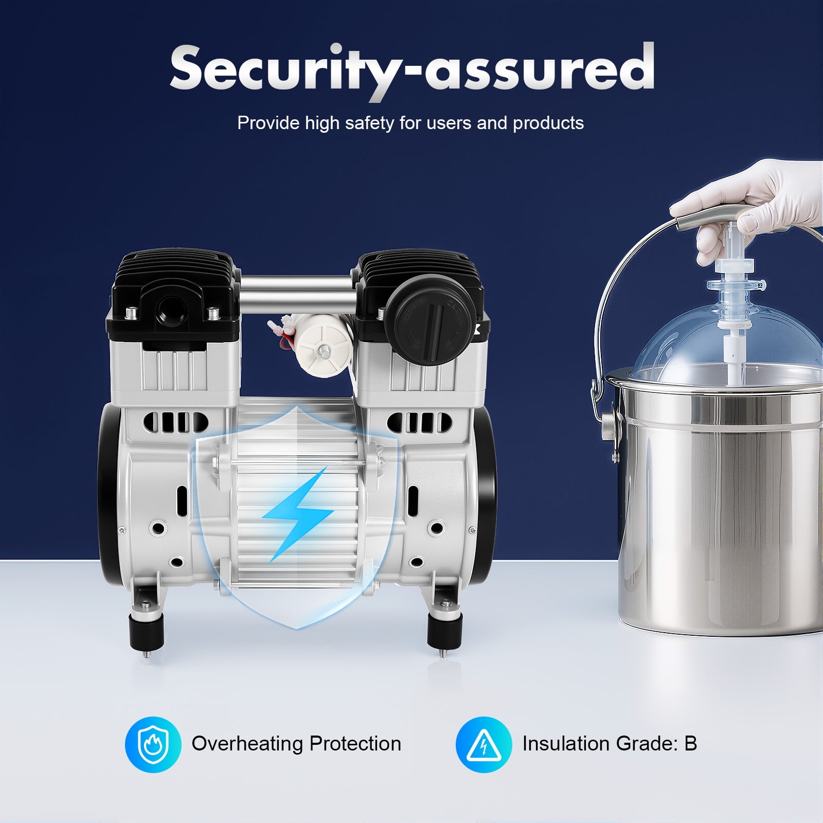 7CFM Oilless Diaphragm Vacuum Pump, 1100W Electric Compressor Head Small Air Mute Motor Count, 200L/min Oil Free Mute Vacuum Pump for Blister Molding Hydraulic Presses Food Processing Packaging