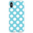 thumbnail image 1 of DistinctInk Clear Shockproof Hybrid Case for iPhone XR (6.1" Screen) - TPU Bumper, Acrylic Back, Tempered Glass Screen Protector - White & Blue Polka Dots, 1 of 5