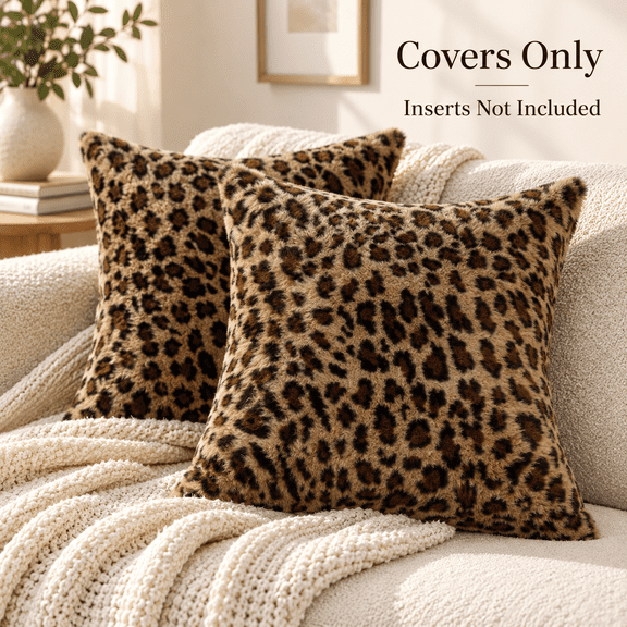 OZERA Cheetah Leopard Throw Pillow Covers Set of 2, 18x18, Faux Fur Fluffy Soft Decorative Pillow Covers for Couch, Living Room, Bedroom Home Decor