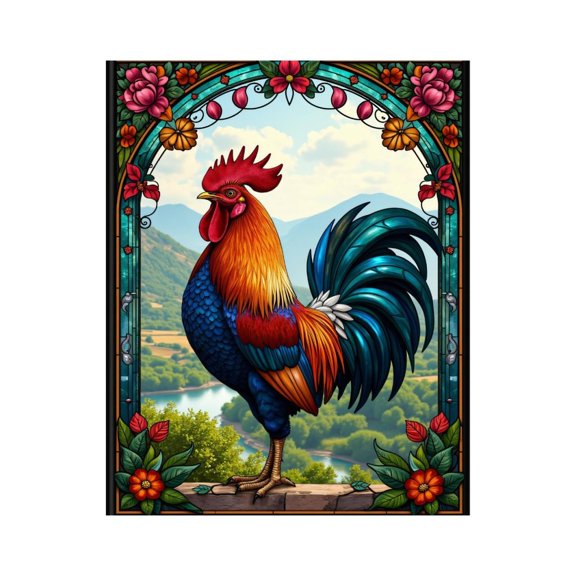 Paint by Numbers Kit for Adults, Colorful Rooster Stained Glass Art Paint by Numbers, Easy Paint by Numbers Kit for Adults Beginner, DIY Adult Paint by Number Kits on Canvas, Home Decor