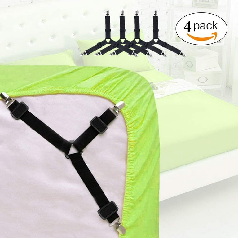 Bed Sheet Fasteners , Adjustable Elastic Sheet Suspenders, Triangle Bed  Clips for Sheets, Bedsheet Gripper Holder Make Sheet Stays, Corner Garters Mattress  Straps Keep Sheets In Place, Fitted for King Queen Single