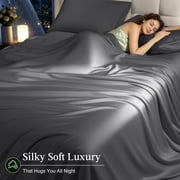 Sonoro Kate 100% Organic Cooling Bamboo Sheets, Queen Sheet Set 4-Piece with 16 Deep Pocket, Silky Smooth Luxury Bed Sheets, Dark Gray