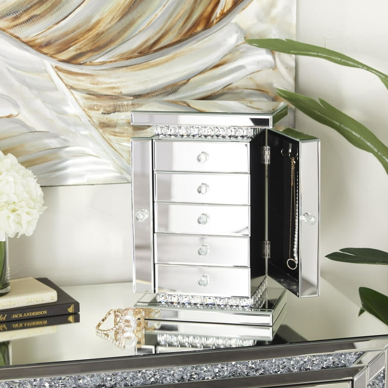 DecMode Mirrored Drawers Silver Wooden Decorative Jewelry Box