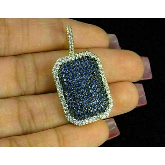 2Ct Round Blue Sapphire Diamond Pendant Necklace With Chain 14k Yellow Gold Plated