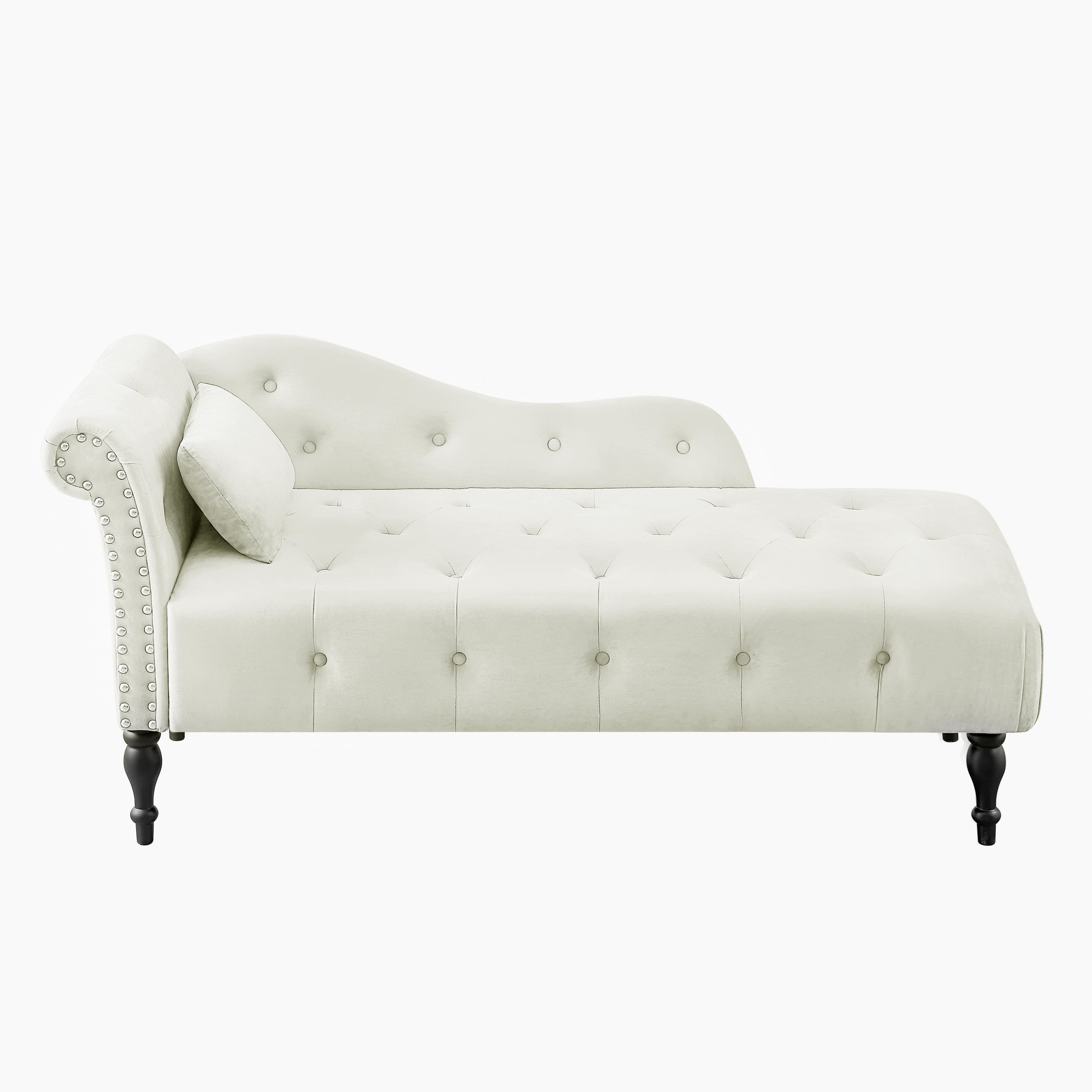 Miniyam Velvet Chaise Lounge, Tufted Accent Chaise Chair with Pillow for Living Room Bedroom, White