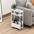 thumbnail image 3 of 7.1" Narrow Side Table for Small Spaces, 3 Tier Small End Table with Magazine Holder, Slim/Skinny Nightstand/Bedside Table for Living Room, Bedroom, 15.4" L x 24.2" H, White, 3 of 14
