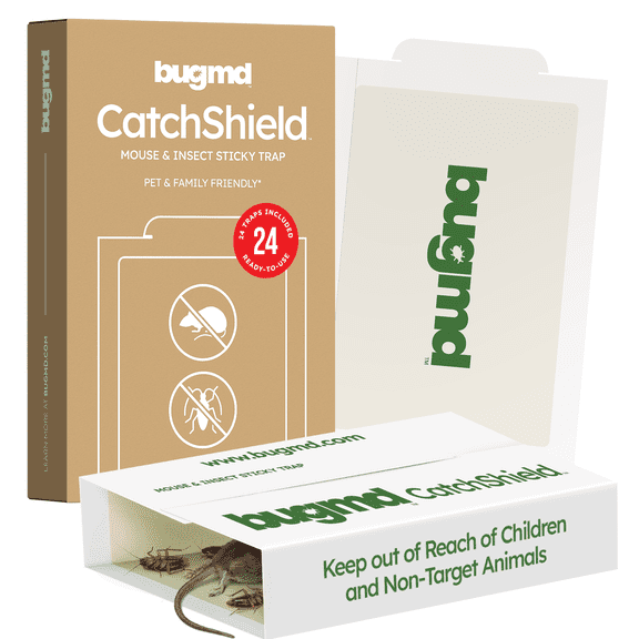 BugMD CatchShield Glue & Sticky Traps for Mice, Rats & Insects – Non-Toxic Pest Control, 24-Pack, Pet & Family Friendly, Extra-Strength, Ready-to-Use Adhesive Traps