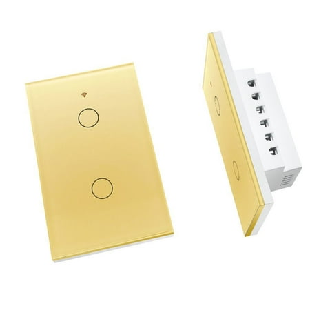 

WiFi Smart Wall Touch Light Switch Glass Panel Wireless Remote Control by Mobile APP Anywhere Compatible with Alexa Timing Function No Hub Required (Wall Switch Gold 2 Gang )