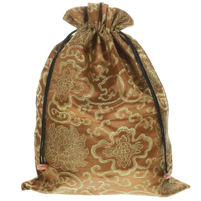 EeaseCA Silk Drawstring Bag Chinese Style Jewelry Pouch Storage Bag for Wedding Party (Khaki, Random Pattern)