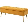 thumbnail image 5 of HULALA HOME Modern Velvet Storage Ottoman  with Gold Base & Nailhead Trim, Upholstered Bedroom  for End of Bed, Button-Tufted Footstool for Entryway Living Room Dining Room, Mustard, 5 of 7