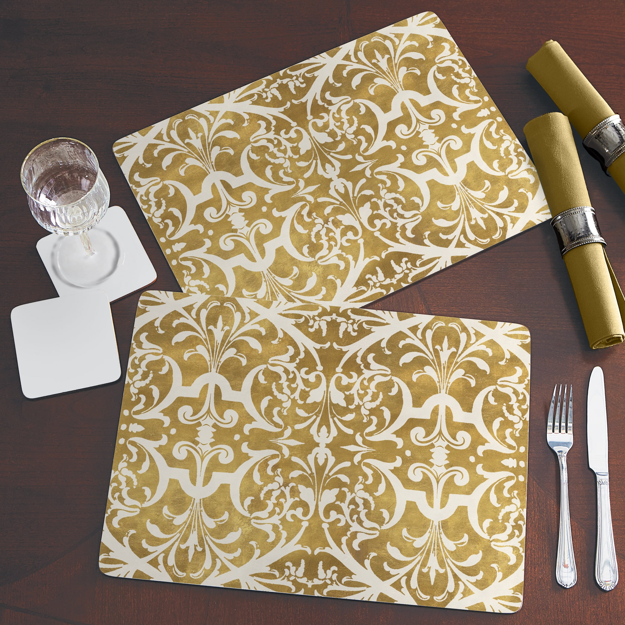 Cala Home "Gilded" Premium Decorative Hardboard Cork Back Tabletop Placemats 4 Pack