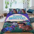 thumbnail image 2 of Súper Monstruos Conjunto de sábanas temático, trío de piezas, cómodo y amigable con la piel, diseño único, regalo de decoración para el hogar para familiares, amigos y fans,173cm *218cm, 2 of 6