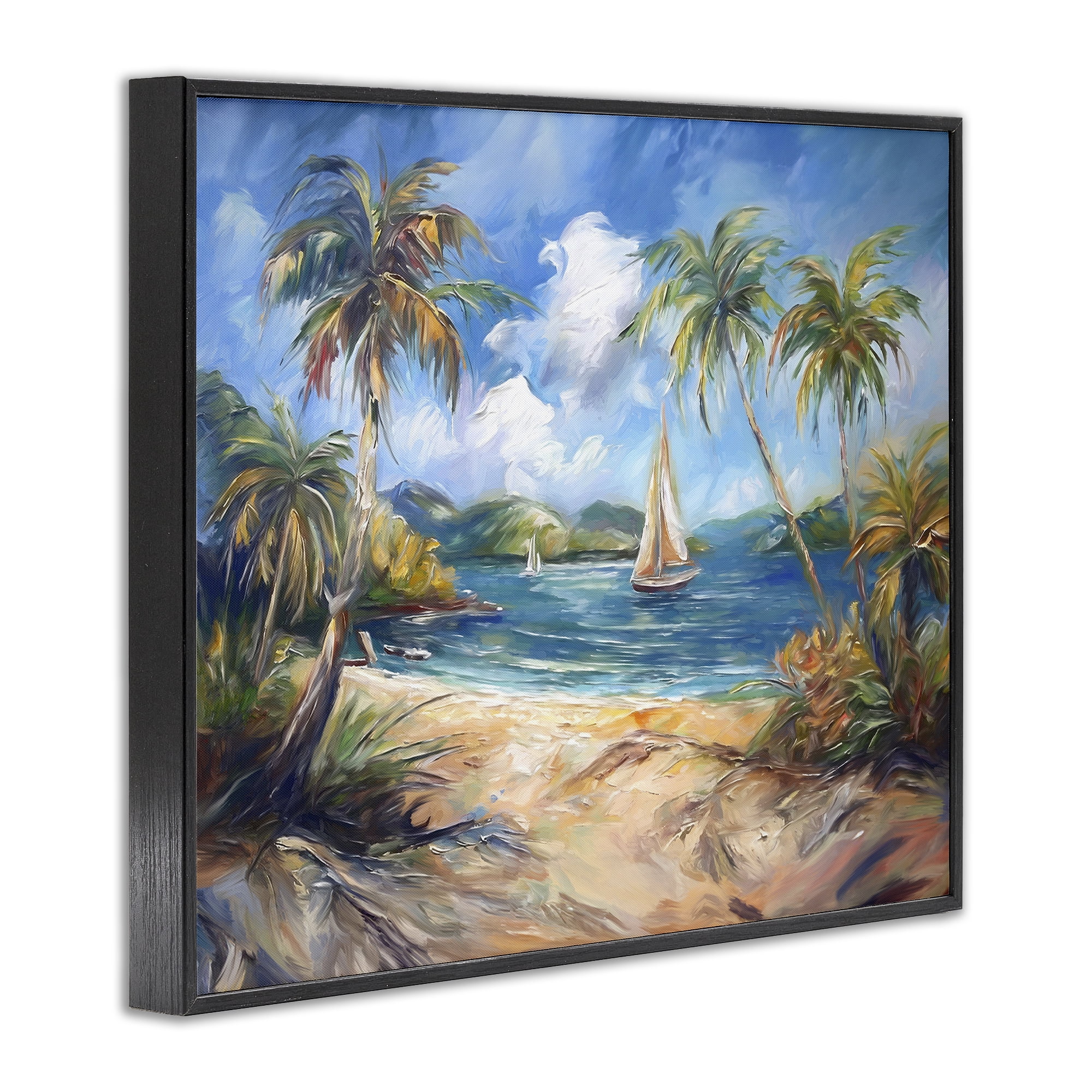Stupell Industries Paradise Beach Harbor Coastal Painting Black Framed Art Print Wall Art, 30 x 24