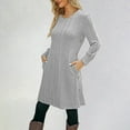 thumbnail image 2 of felwors Women's Knit Dress Long Sleeve Casual Crew Neck Tunic Dresses with Pockets Button Side Fall Winter Trendy Outfits Grey, S, 2 of 6