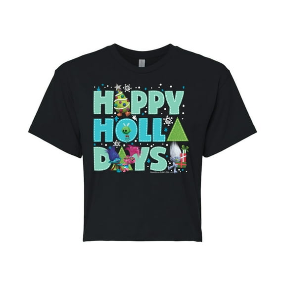 Trolls - Happy Holla Days Branch and Poppy - Juniors Cropped Cotton Blend T-Shirt