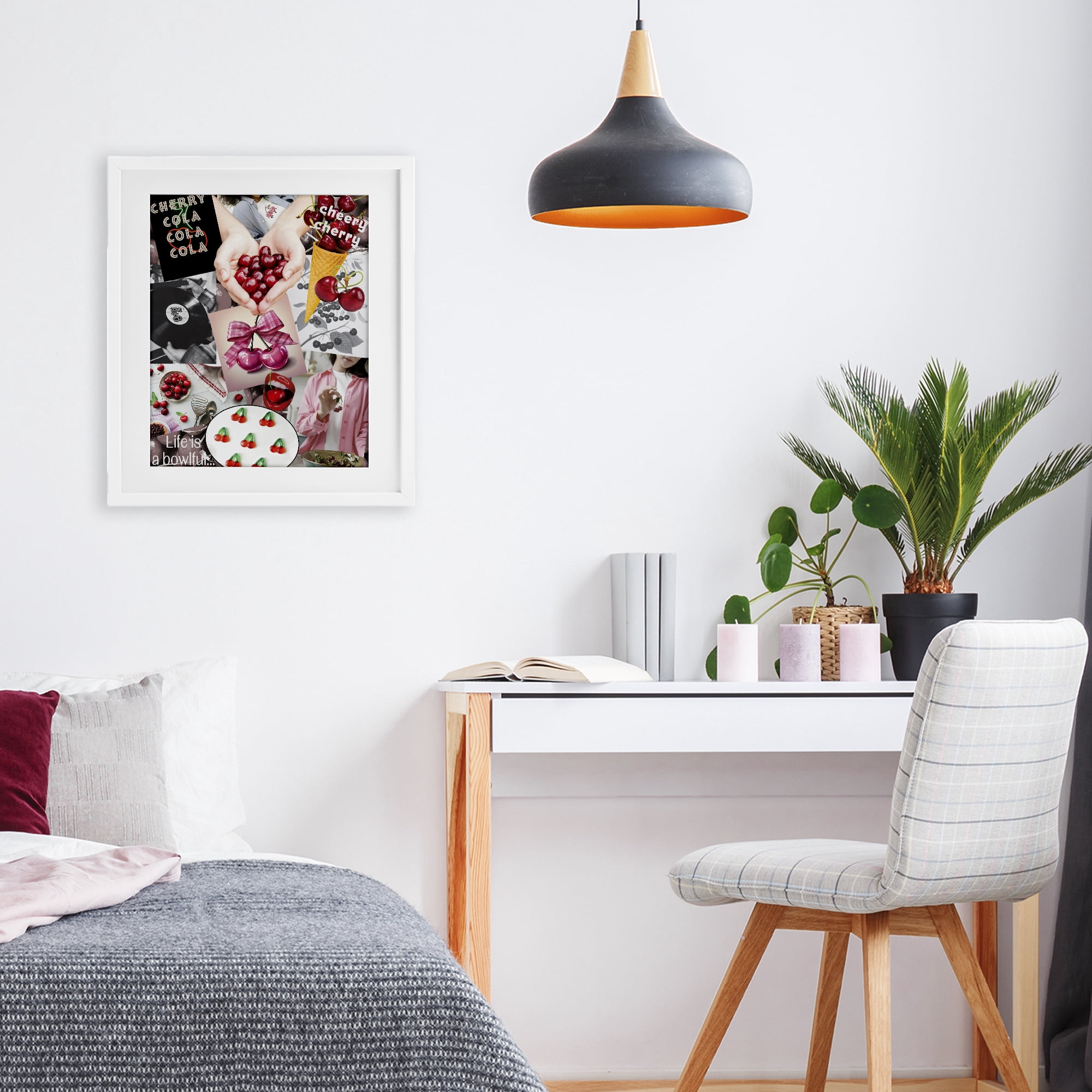 Stupell Industries Retro Cherry Mood Board White Framed Print Under Glass, design by Grotto Studios