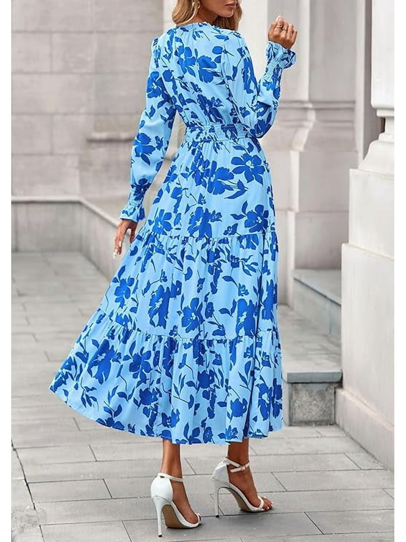 PRETTYGARDEN Women's Floral Maxi Dress Spring Long Sleeve V Neck Casual A  Line Long Flowy Boho Party Dresses - Walmart.com