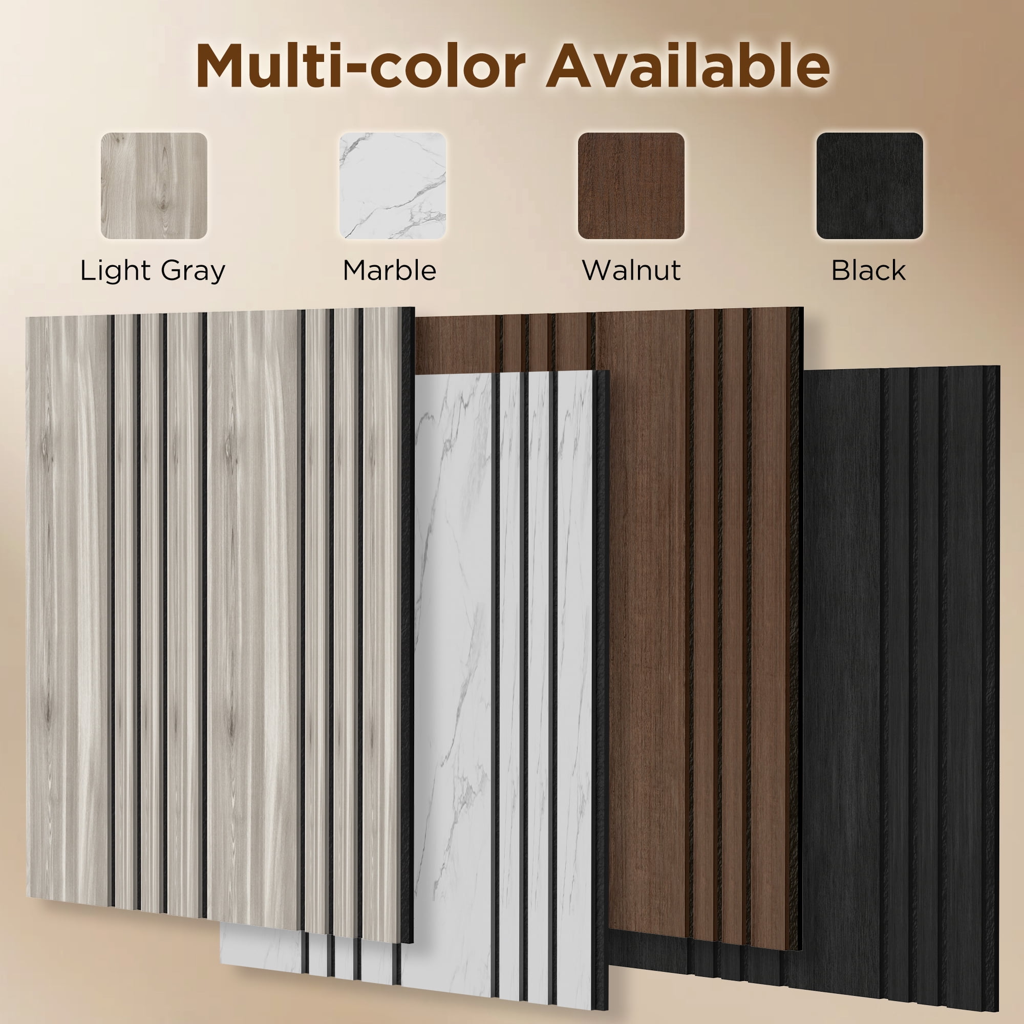 Fahomiss Modern Striped Acoustic Wood Slat Tiles 8-Pack 24"x24", 3D Soundproof Wall Panel, Black