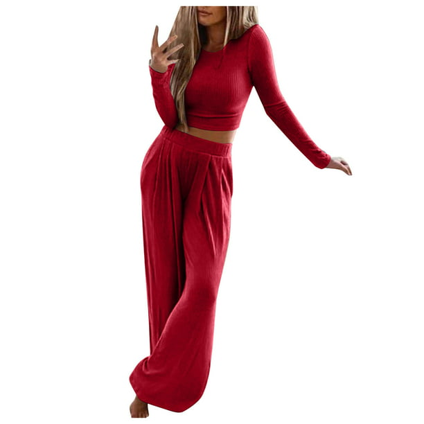 Cathalem Women's Summer 2 Piece Solid Color Pants Elegant Business Suit Sets,Red  XL 