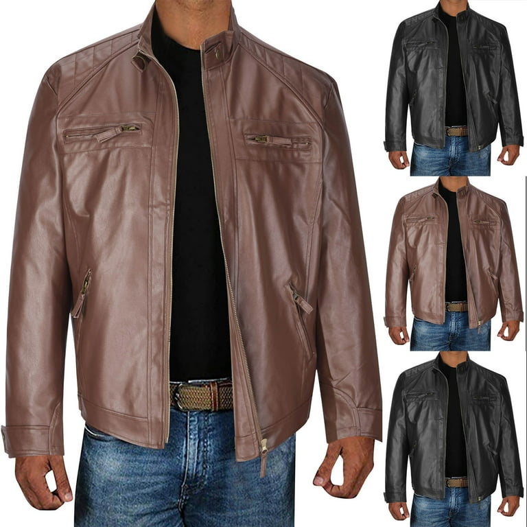 Mens Slim Fit Leather Jackets Men Brown Leather Jacket Leather Jacket 