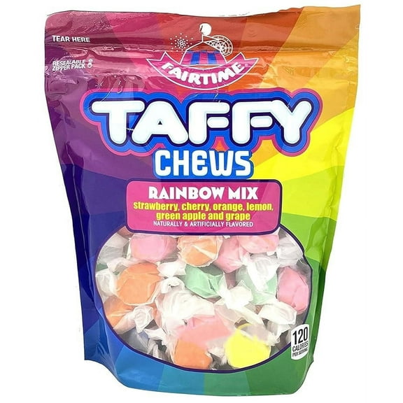 Fairtime Rainbow Mix Taffy Candy, Assorted Flavors, 11 Ounce Resealable Gusset Bag