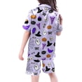 thumbnail image 6 of JAJAHO Halloween Kids Pajamas Set Boys Girls Satin 3 Piece Short Sleeve Sleepwear With Pants And Shorts 3-13Y, 6 of 7