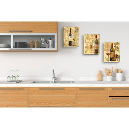 Kitchen Wall Art Canvas gango home decor italian wine bottle and glass kitchen wall art by gregory gorham three beige 11x14in hand stretched canvases ready to hang walmart