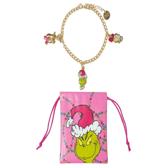 Dr Suess Grinch Charm Bracelet with Drawstring Pouch, Ages 3 