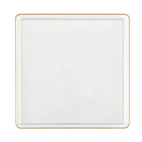 EcoQuality 10.75" inch Disposable Square Translucent Clear Plastic Plates with Gold Rim, China Like Party Plates, Heavy Duty Dinner Plate, Salads, Weddings, Baby Showers, Catering, Non Toxic (10)