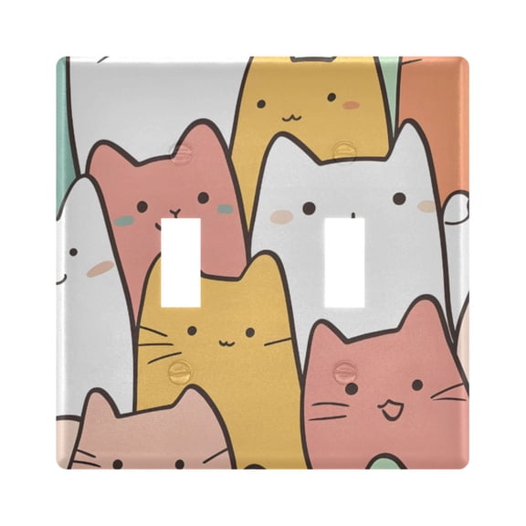 Haosy Light Switch Cover Plate 2 Gang Electrical Outlet Covers Cute Pastel Cats Decorate Wall Plate 4.56”x4.48”