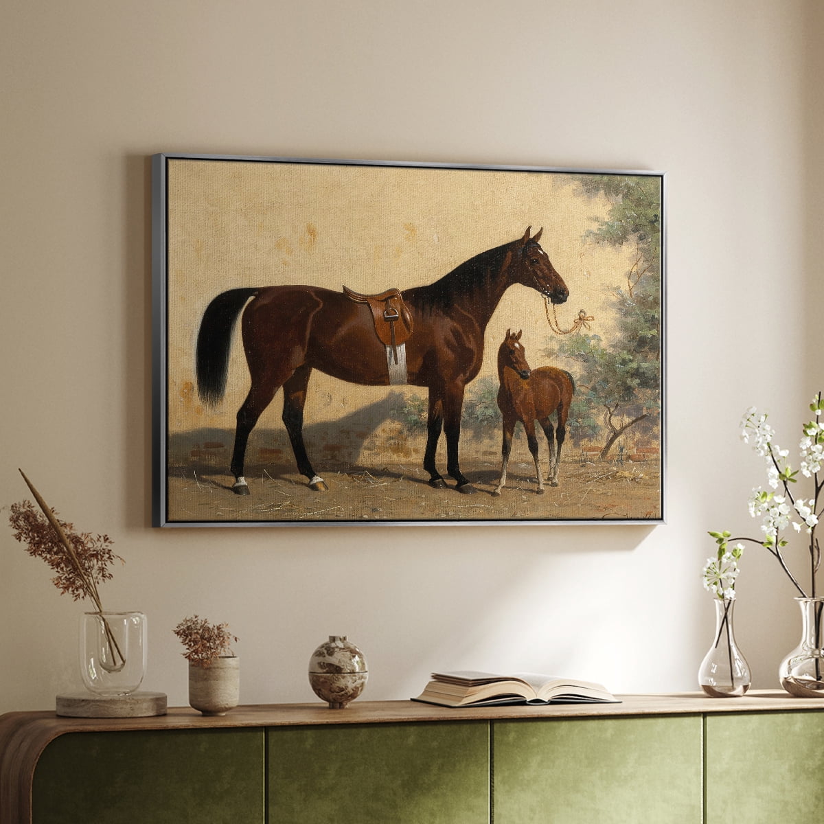 Vintage Animal Print-XLV By Wexford Home Framed in Silver Wood Gallery Wrapped Canvas 27 in. x 41 in.
