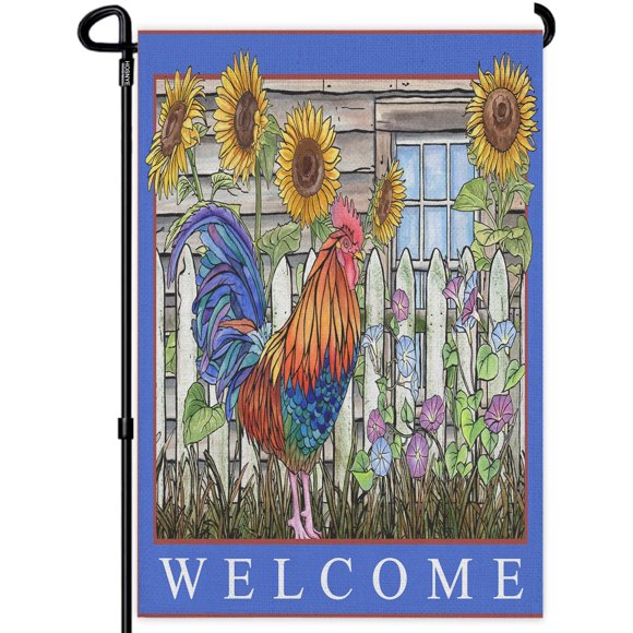 HOSNYE Rustic Rooster Garden Flag Vertical Double Sided Sunflower Chicken Farmhouse Burlap Yard Outdoor Decor 12.5 x 18 Inches