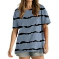thumbnail image 2 of pimelu Womens Tops Tops for Women 2024 Loose Fit Side Slit Irregular Swing Hem Shirts Summer Fashion Striped Print Tee Tops Girls Crewneck Short Sleeve Tunic Top, 2 of 5