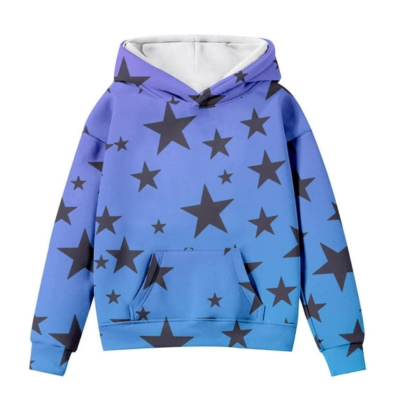 XQYLOS Girls' Casual Athletic Sweatshirt Cute Hoodies For Tween Girls Long Sleeve Star Graphic Oversized Sweatshirts Cute Fall Pullover Tops Comfy Winter Outfits Girls' Roomy Hooded Sweatshirt