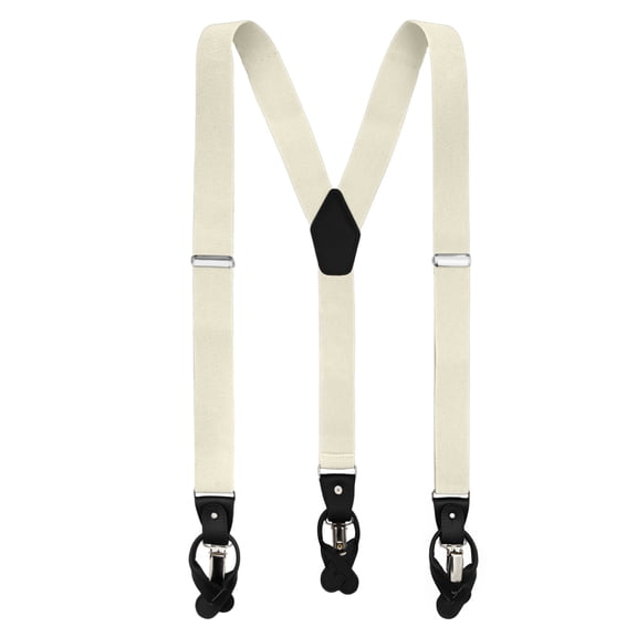 Jacob Alexander Men's Solid Elastic Suspenders Braces Convertible Leather Ends and Clips Y-Back - Mod White