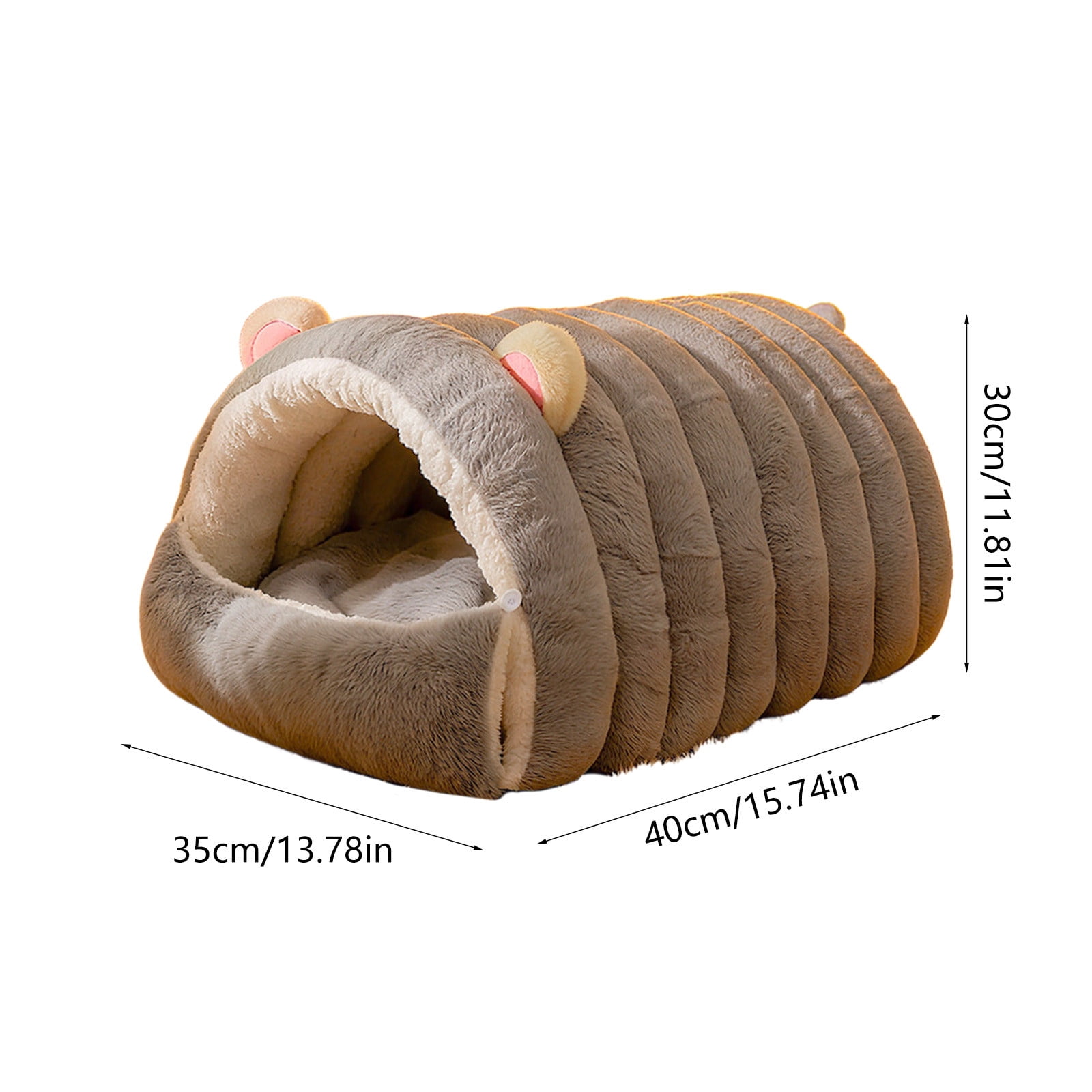 2 In 1 Hooded Pet Bed for Small Dogs & Cats, Winter Plush Calming Dog & Cat Cave bed for Indoor Outdoor, Wear-resistant Removable Washable Dog & Cat House with Non-Slip Bottom