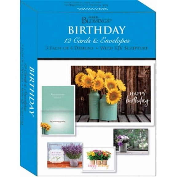 Boxed Shared Blessings Flowers in A Vase Birthday Card, Pack of 12