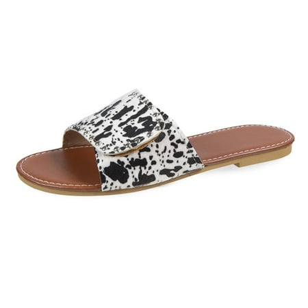 

KBODIU Womens Sandals Mothers Day Gifts Round-toe Leopard Print Casual Slippers Flat Sandals for Women Dressy Summer White 38