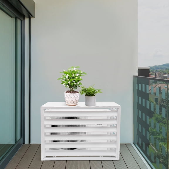 4-Panels Air Conditioner Fence Screen Air Conditioner Screen W/ Dissipating Heat White