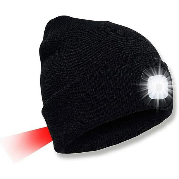 Gorro de Punto LED Hombres Mujeres 4 Gorros LED Recargable por USB con 3 Modos de luz Manos Libres Regalo de Navidad para Acampar, Pasear Perros