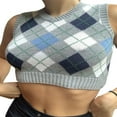 thumbnail image 1 of Women‘s V Neck Sleeveless Argyle Sweater Knitted Vest Slim Fit Ribbed Tank Crop Top Spring Fall Winter Kitwear, 1 of 3