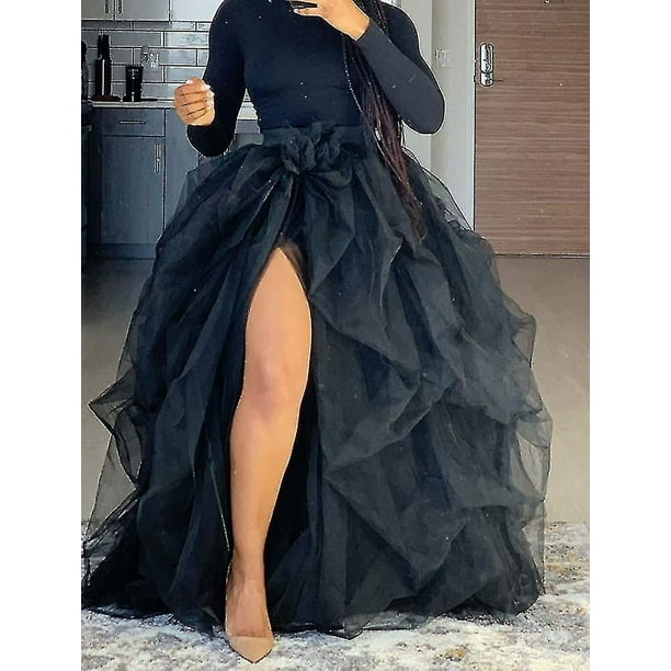 Vestido largo tutu con abertura alta para mujer Falda larga de encaje de malla con volantes de tul hasta el suelo Walmart en linea