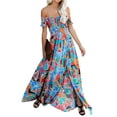 thumbnail image 3 of VISgogo Vestido cruzado con hombros descubiertos para mujer, vestido largo de playa bohemio de manga corta con estampado floral VISgogo moda, 3 of 9