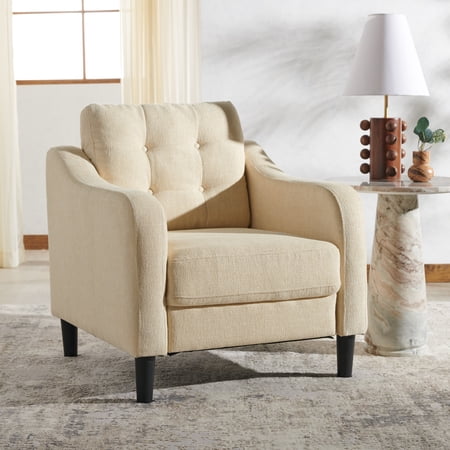 Safavieh Nathaniel Mid-Century Wood and Fabric Dining Arm Chairs Creme