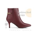 thumbnail image 6 of BLISSFUL STEP Women's Ankle Boots Kitten Heel Pointed Toe Zipper Chain Decor Booties Burgundy 9, 6 of 7