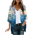 thumbnail image 3 of lcziwo Plus Size Womens Clothing Spring Summer Kimono 2025 Floral Print Puff Sleeve Cardigans Loose Cover Up Chiffon Cardigan Casual Blouse Tops Blue XXXXXL Lightning Sales, 3 of 6